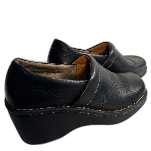 BOC Born Shoes Women's Clog Black Leather Slip-on Wedge Heel SZ 8-1/2 - Picture 3 of 6